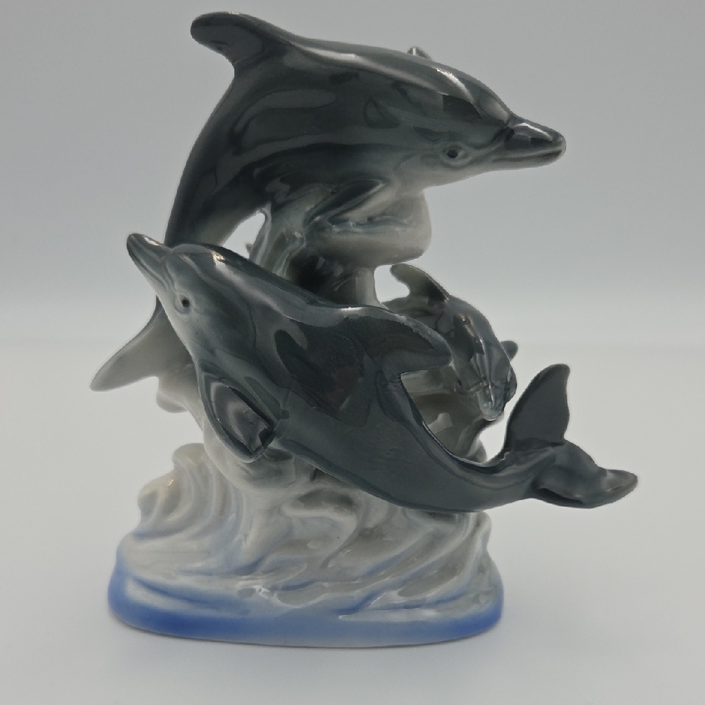 Elegant Gray Dolphin Ceramic Sculpture
